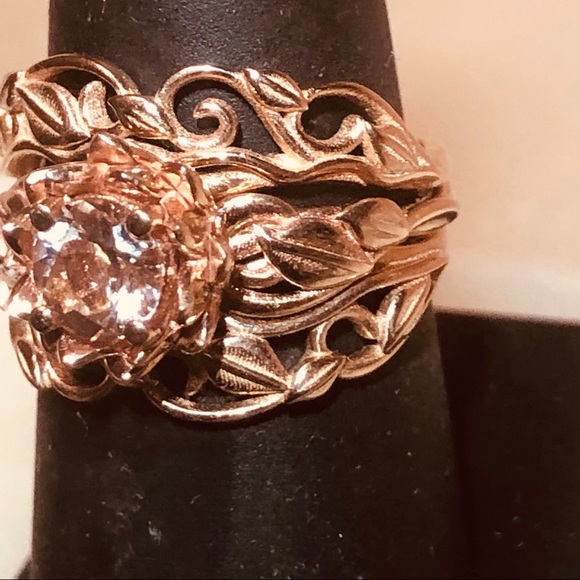 14K Rose Gold 3-Piece Morganite Wedding Set - Picture 3 of 16